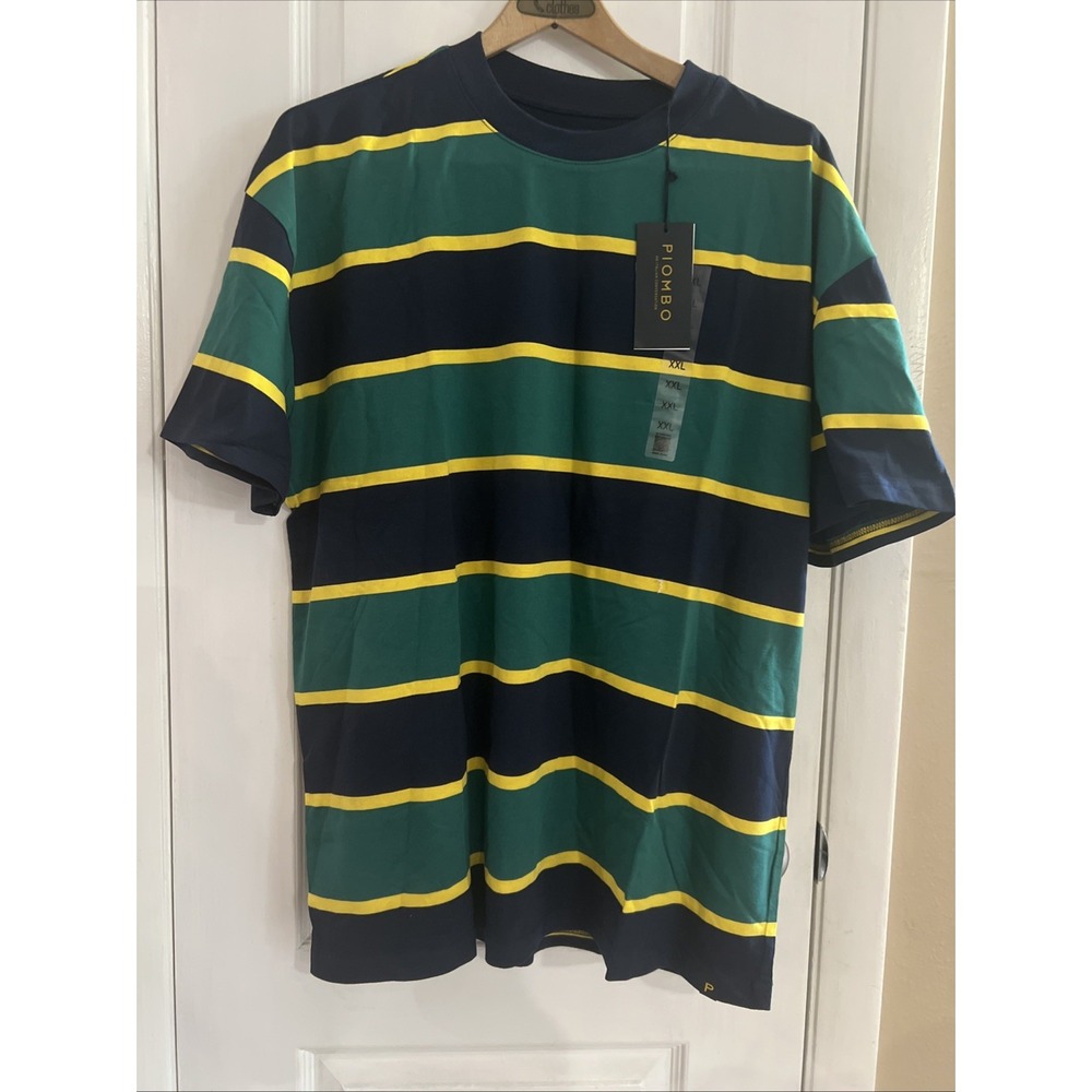 Piombo Men's XXL Rugby Stripe 100% Cotton Short Sleeve Thick T-Shirt NWT